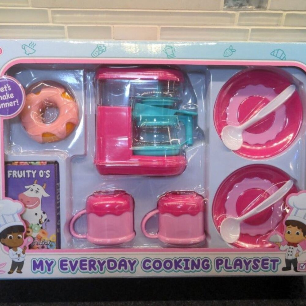 Kids Play Kitchen Playset Cooking Breakfast Tea time Set Pretend Learning